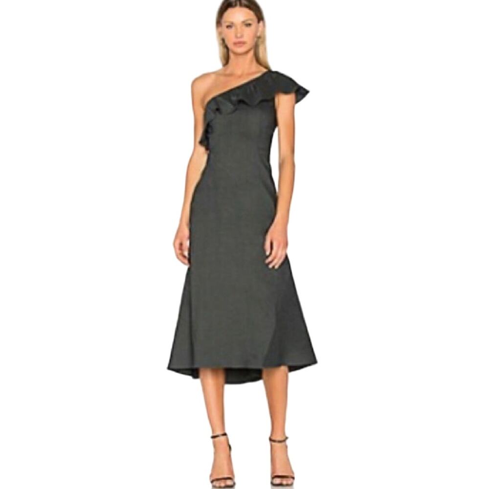 A.L.C. Evangeline Flared One Shoulder Ruffle Midi Dress Sz 6